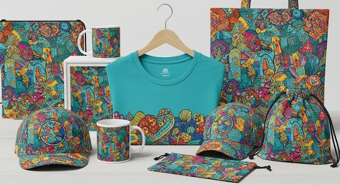 Diversos produtos com estampas personalizadas